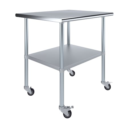 Amgood 30 in. x  36 in. Stainless Steel Table With Wheels AMG WT-3036-WHEELS